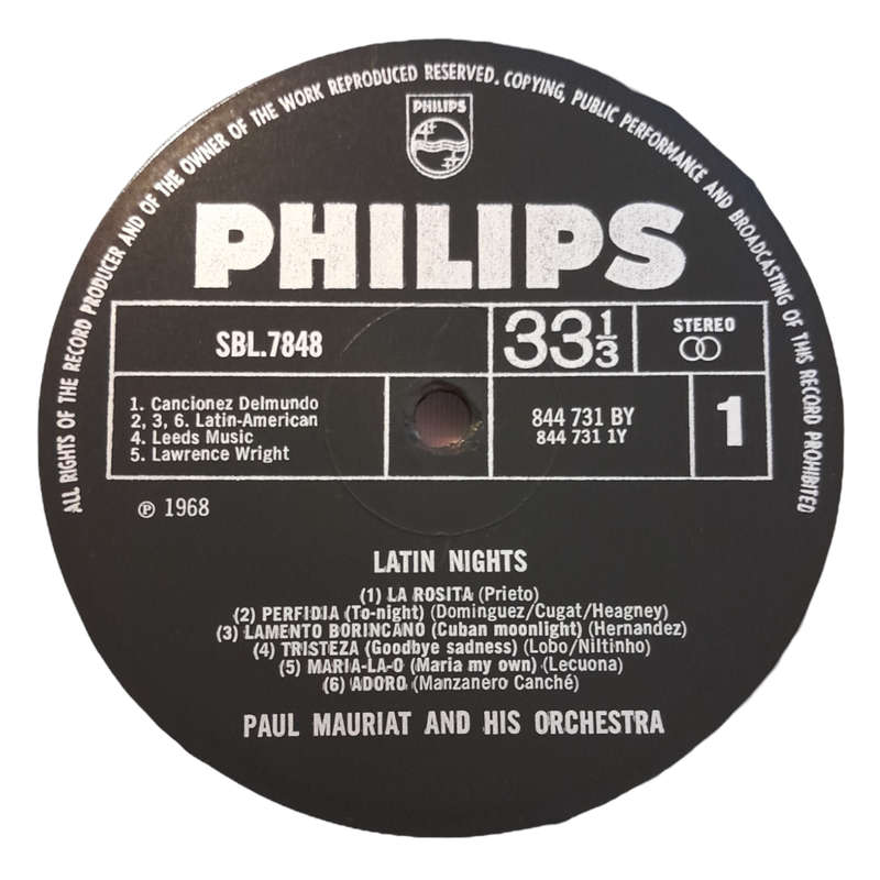 1968 Paul Mauriat And His Orchestra - Latin Nights - Vinyl, 7`, 33 RPM - Latin, Pop - Very Good Plus
