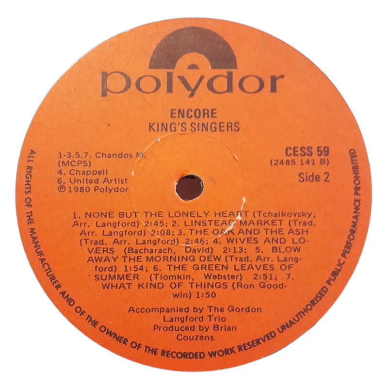 1971 The King`s Singers - Encore - Vinyl, 7`, 33 RPM - Jazz, Pop, Classical, Stage & Screen - Excell