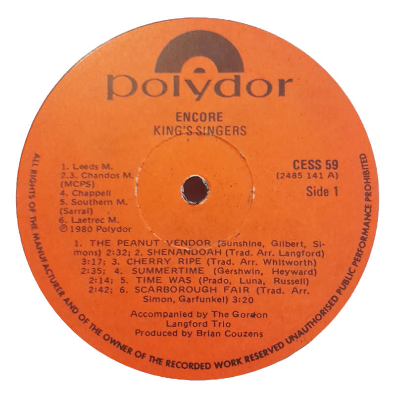 1971 The King`s Singers - Encore - Vinyl, 7`, 33 RPM - Jazz, Pop, Classical, Stage & Screen - Excell
