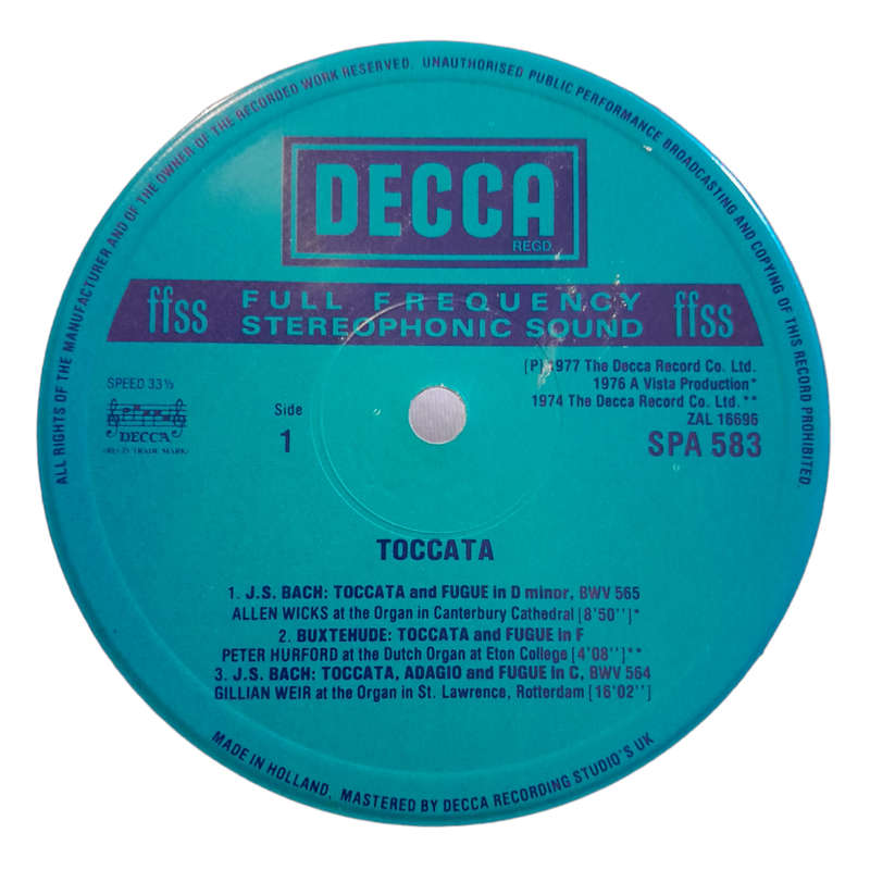 1980 Various - Toccata - Vinyl, 7`, 33 RPM - Classical - Very Good - With Cover