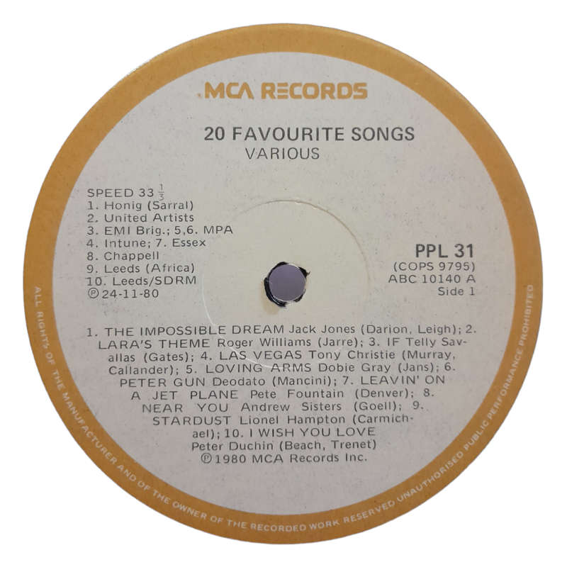 1980 Various - 20 Favourite Songs - Vinyl, 7`, 33 RPM - Pop, Folk, World & Country - Very Good Plus