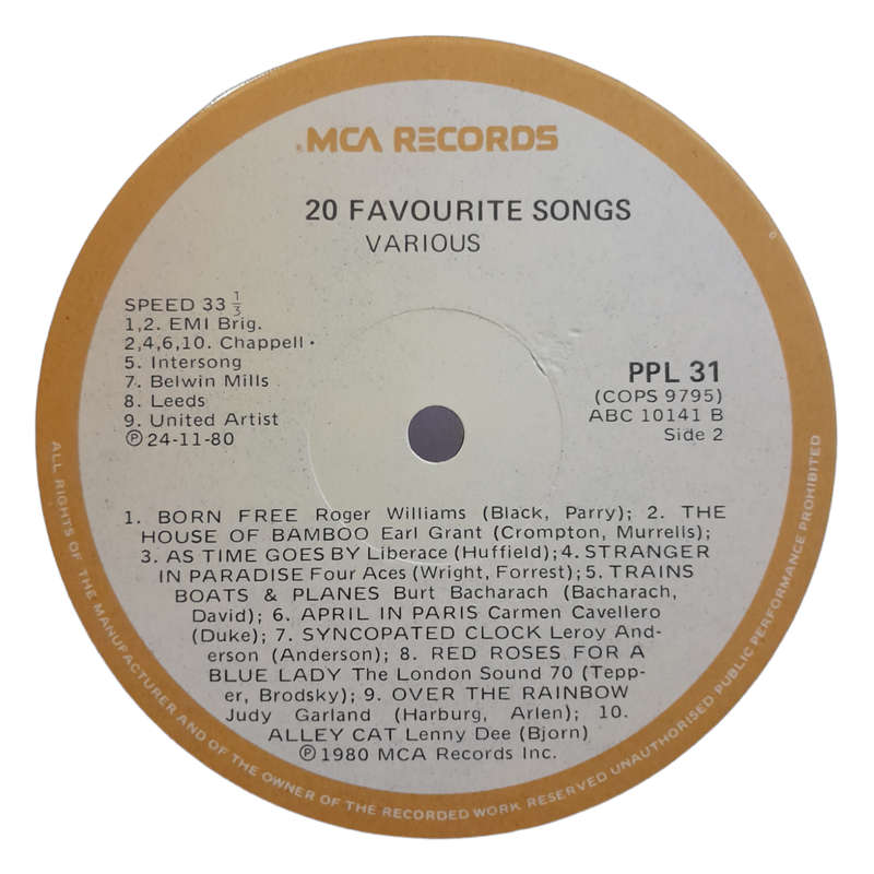 1980 Various - 20 Favourite Songs - Vinyl, 7`, 33 RPM - Pop, Folk, World & Country - Very Good Plus