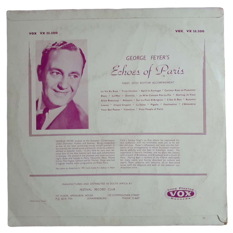 1953 George Feyer`s - Echoes Of Paris - Vinyl, 7`, 33 RPM - Jazz & Blues - Very Good - With Cover