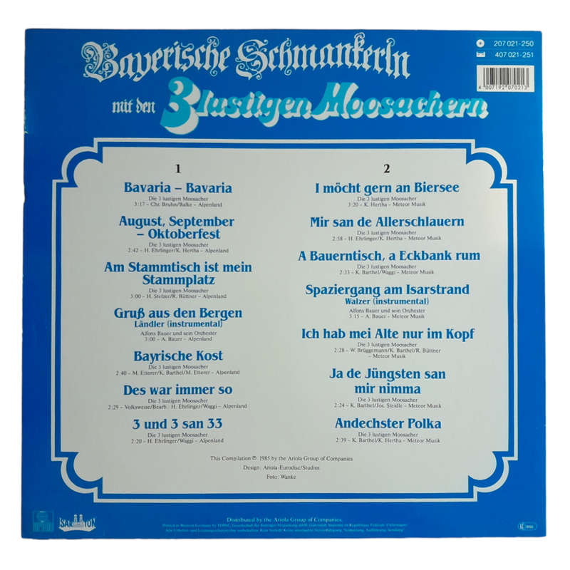 1985 3 Lustigen Moosachern - Bayerische Schmankerln Mit Ben 3 Lustigen Moosachern - Vinyl, 7`, 33 RP