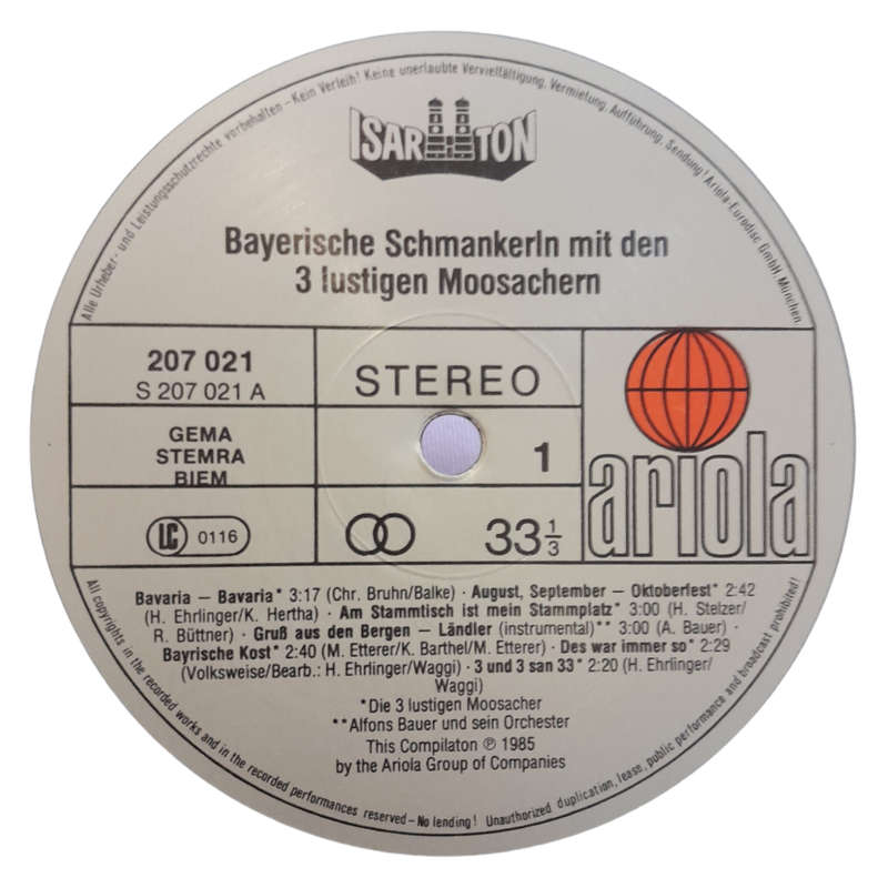 1985 3 Lustigen Moosachern - Bayerische Schmankerln Mit Ben 3 Lustigen Moosachern - Vinyl, 7`, 33 RP