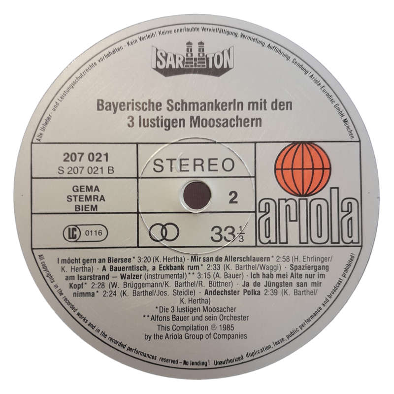 1985 3 Lustigen Moosachern - Bayerische Schmankerln Mit Ben 3 Lustigen Moosachern - Vinyl, 7`, 33 RP