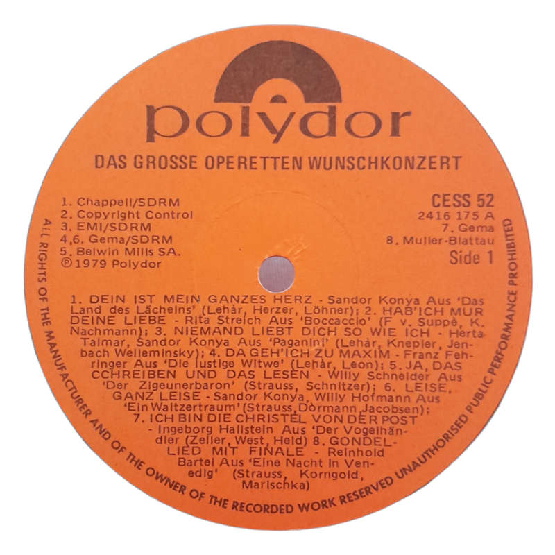 1979 Various - Das Grosse Operetten-Wunschkonzert - Vinyl, 7`, 33 RPM - Classical - Excellent - With
