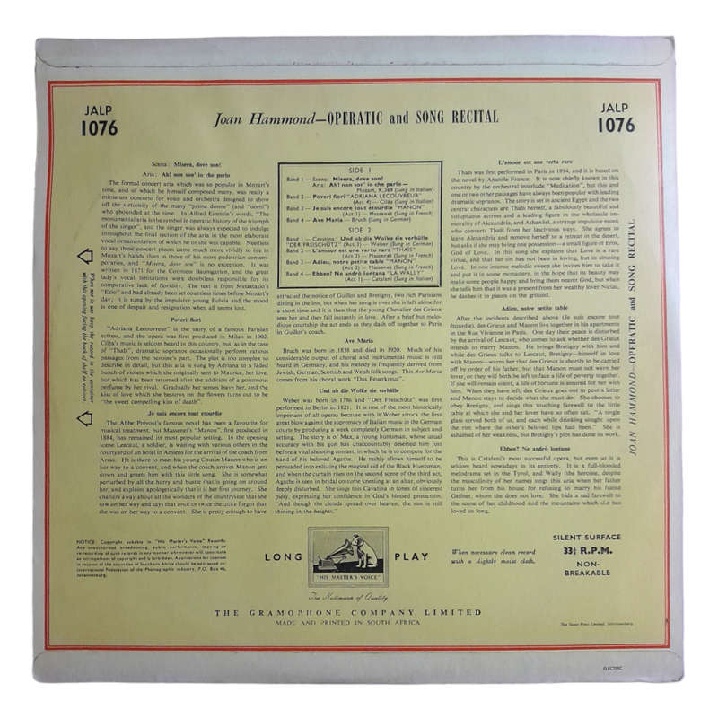 1953 Joan Hammond - Operatic And Song Recital - Vinyl, 7`, 33 RPM - Classical - Very Good - With Cov