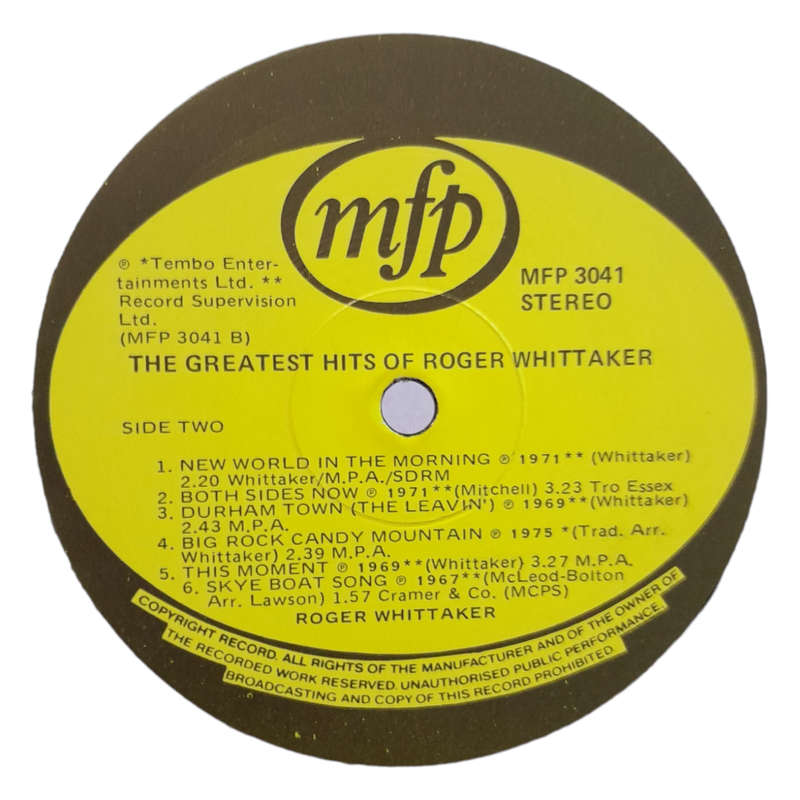 1978 Roger Whittaker - The Greatest Hits Of Roger Whittaker - Vinyl, 7`, 33 RPM - Folk, World, Count