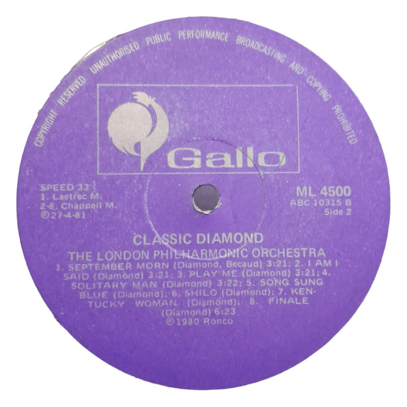 1981 The London Philharmonic Orchestra - Classic Diamond - Vinyl, 7`, 33 RPM - Classical - Very Good