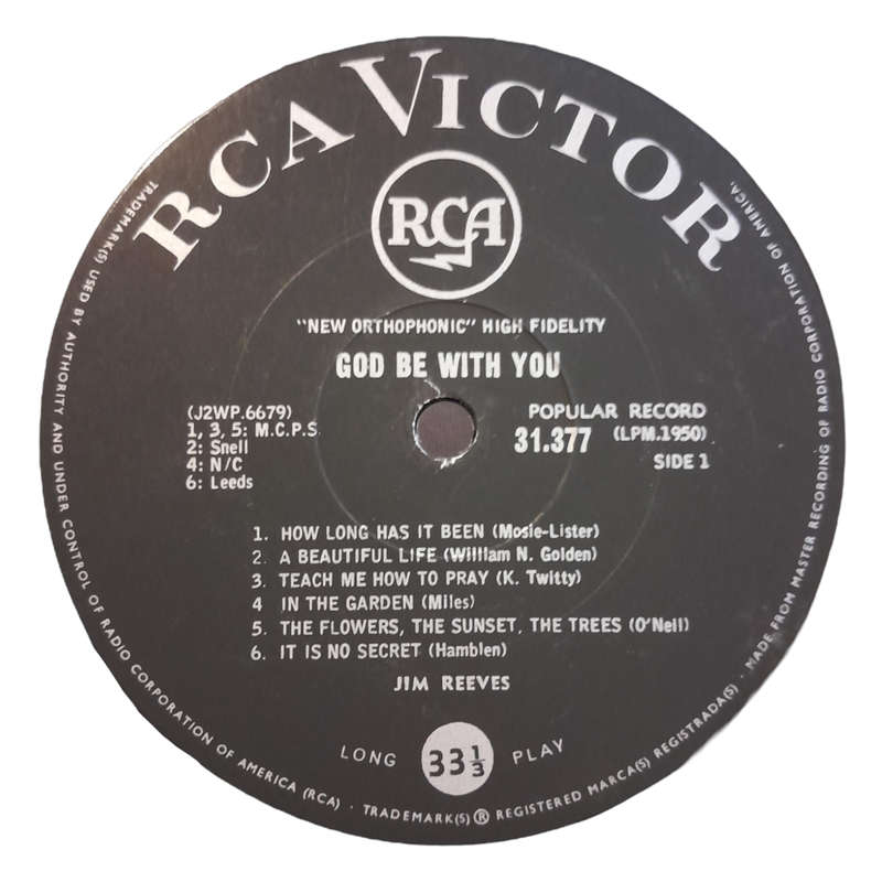 1959 Jim Reeves - God Be With you - Vinyl, 7`, 33 RPM - Folk, World & Country - Very Good - With Cov