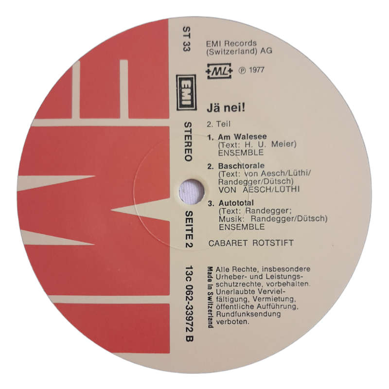 1977 Cabaret Rotstift  Jä Nei! - Vinyl, 7`, 33 RPM - Non-Music - Excellent - With Cover