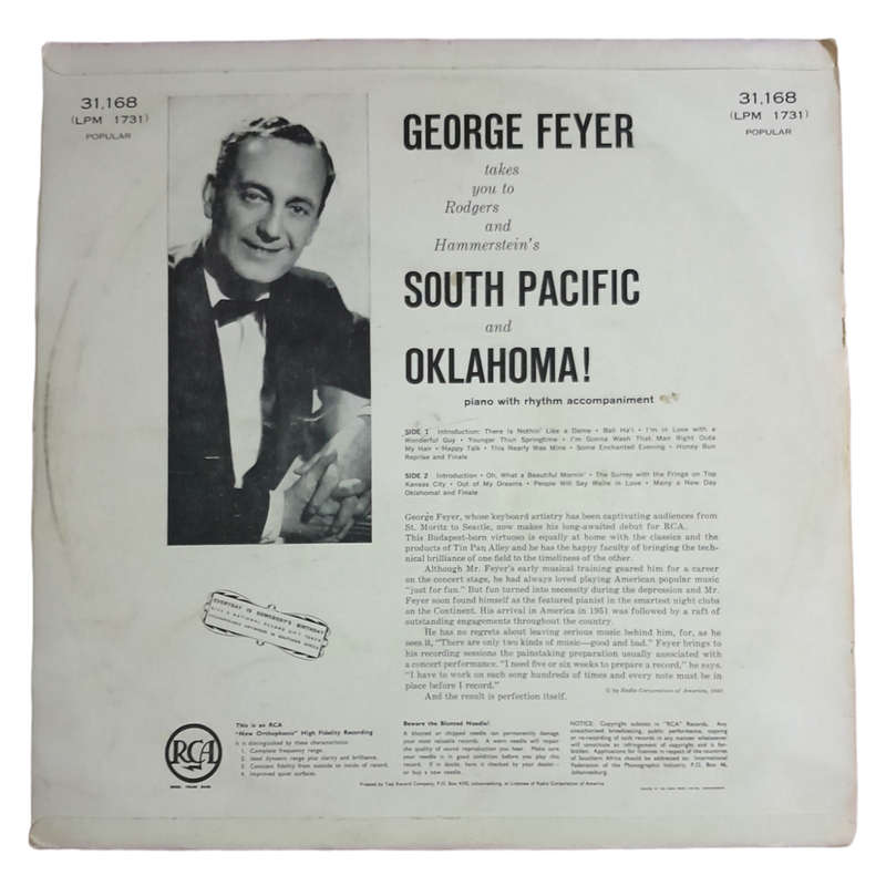 1958 George Feyer / Rodgers & Hammerstein - South Pacific & Oklahoma! - Vinyl, 7`, 33 RPM - Stage &