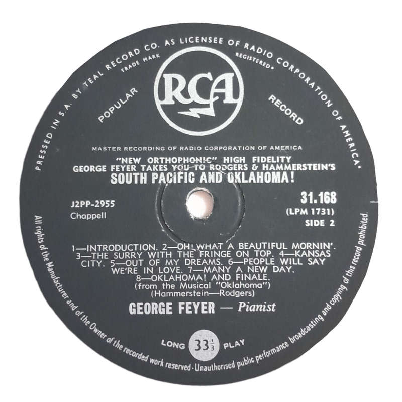 1958 George Feyer / Rodgers & Hammerstein - South Pacific & Oklahoma! - Vinyl, 7`, 33 RPM - Stage &