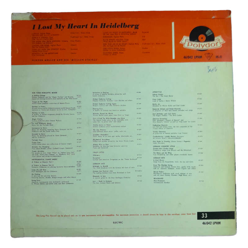 1958 Werner Müller And His `Million Strings`   I Lost My Heart In Heidelberg - Vinyl, 7`, 33 RPM -