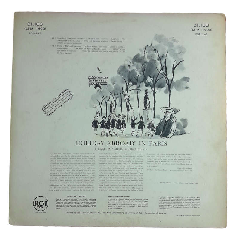 1958 Pierre Sommers And His Orchestra - Holdiay Abroad In Paris - Vinyl, 7`, 33 RPM - Pop - Good - W
