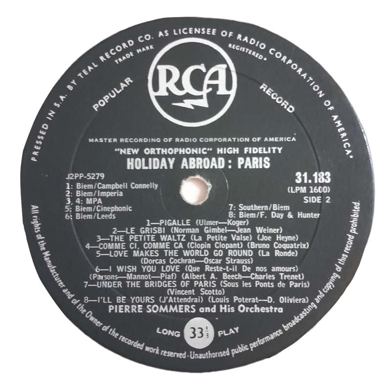 1958 Pierre Sommers And His Orchestra - Holdiay Abroad In Paris - Vinyl, 7`, 33 RPM - Pop - Good - W