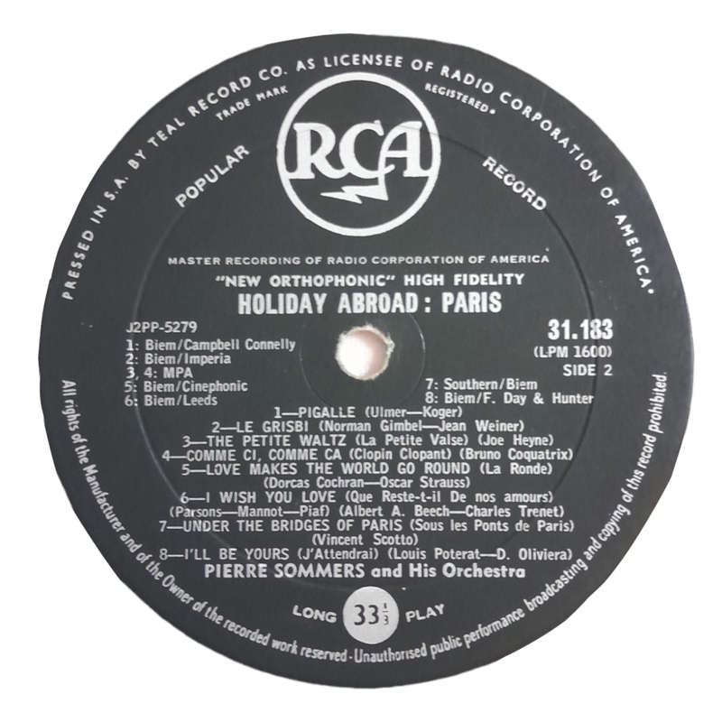 1958 Pierre Sommers And His Orchestra - Holdiay Abroad In Paris - Vinyl, 7`, 33 RPM - Pop - Good - W