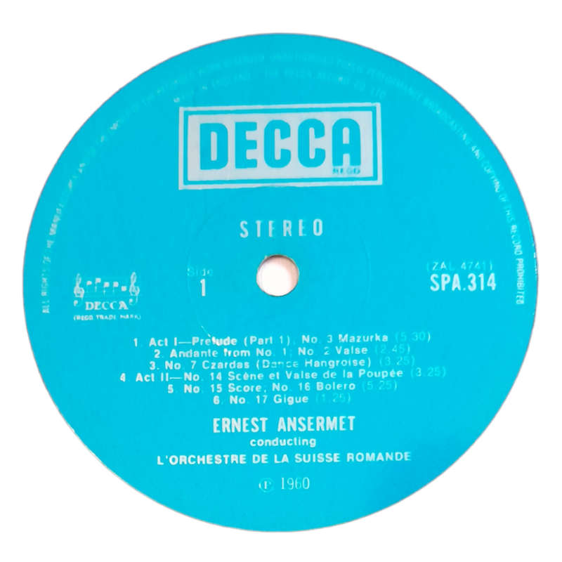 1960 Ernest Ansermet, Leo Delibes - Highlights From Coppelia & Sylvia - Vinyl, 7`, 33 RPM - Classica