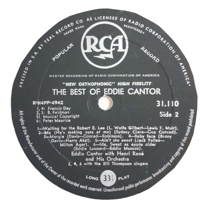 1957 Eddie Cantor - The Best Of Eddie Cantor - Vinyl, 7`, 33 RPM - Pop, Stage & Screen - Very Good -