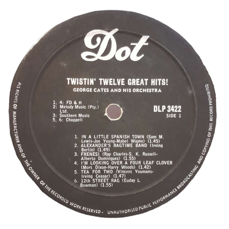 1962 George Cates And His Orchestra - Twistin` Twelve Great Hits! - Vinyl, 7`, 33 RPM - Jazz - Very