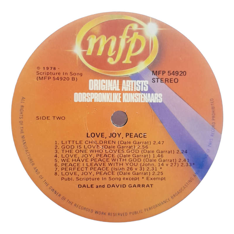 1978 David And Dale Garratt`s Religious World  Love, Joy, Peace - Vinyl, 7`, 33 RPM - pop, Folk, Wo