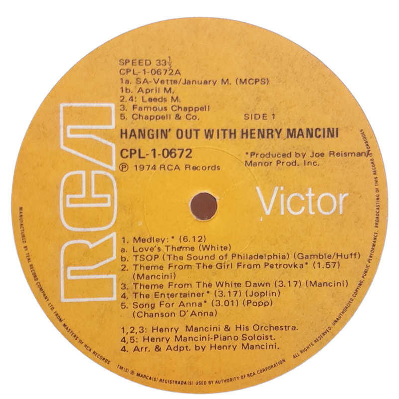 1974 Henry Mancini - Hangin` Out With Henry Mancini - Vinyl, 7`, 33 RPM - Jazz, Pop - Very Good Plus