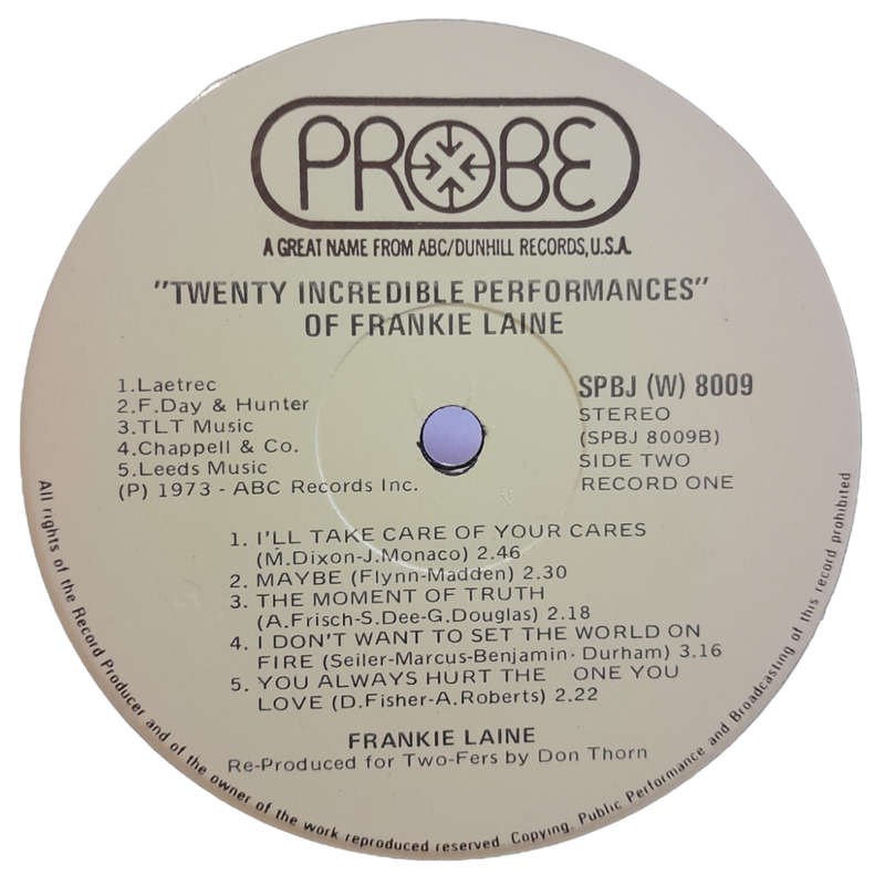 1973 Frankie Laine - 20 Increadible Performances - Vinyl, 7`, 33 RPM - Folk, World & Country - Very