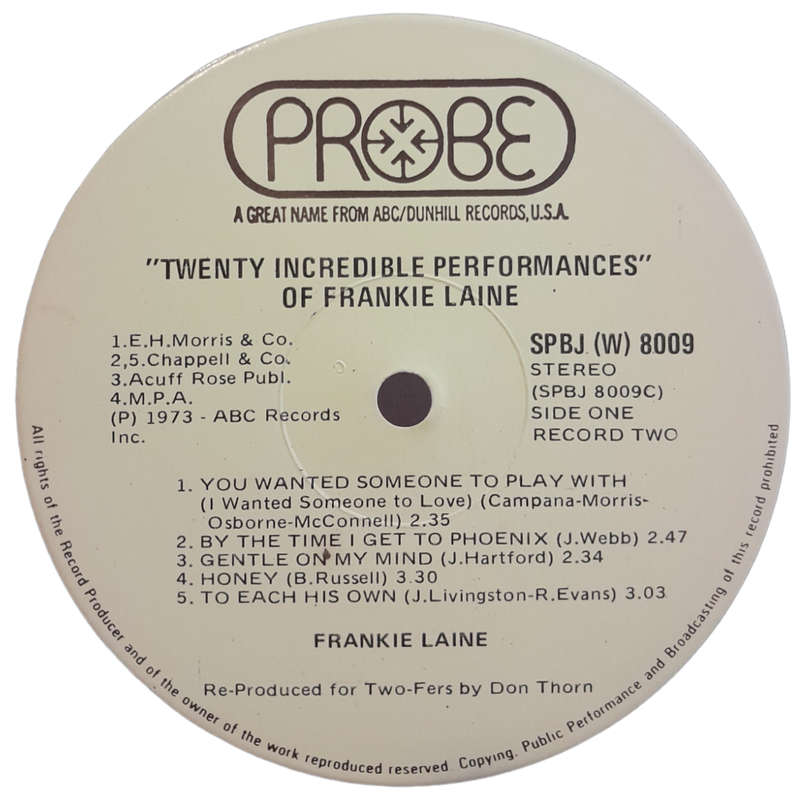 1973 Frankie Laine - 20 Increadible Performances - Vinyl, 7`, 33 RPM - Folk, World & Country - Very