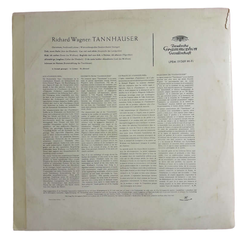 1956 Richard Wagner - Tannhäuser - Vinyl, 7`, 33 RPM - Classical - Very Good - With Cover
