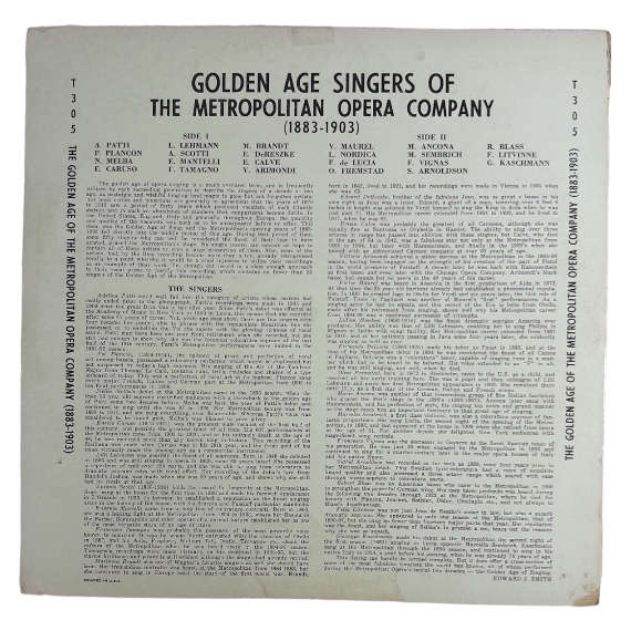 1903 Golden Age Singers - Golden Age Singers Of The Metropolitan Opera Company - Vinyl, 7`, 33 RPM -