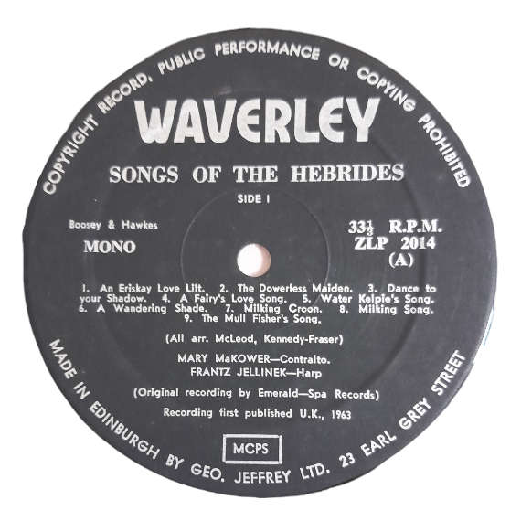 1963 Mary MaKower, Franz Jellinek - Songs Of The Hebrides - Vinyl, 7`, 33 RPM - Folk - Very Good Plu