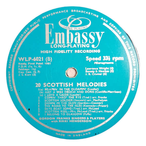 1961 Gordon Franks Singers And Players With Rikki Henderson - 20 Scottish Melodies - Vinyl, 7`, 33 R