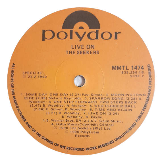 1992 The Seekers - Live On - Vinyl, 7`, 33 RPM - Folk - Very Good - With Cover