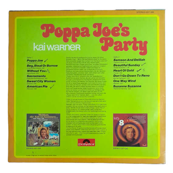 1972 Kai Warner - Poppa Joe`s Party - Vinyl, 7`, 33 RPM - Easy Listening - Very Good Plus - With Cov
