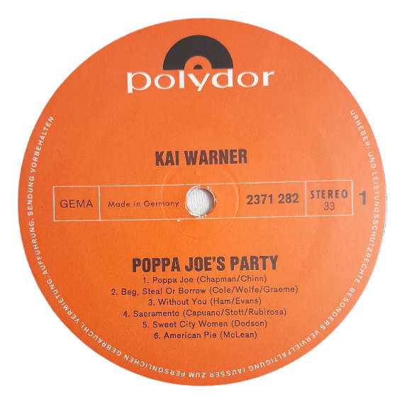 1972 Kai Warner - Poppa Joe`s Party - Vinyl, 7`, 33 RPM - Easy Listening - Very Good Plus - With Cov