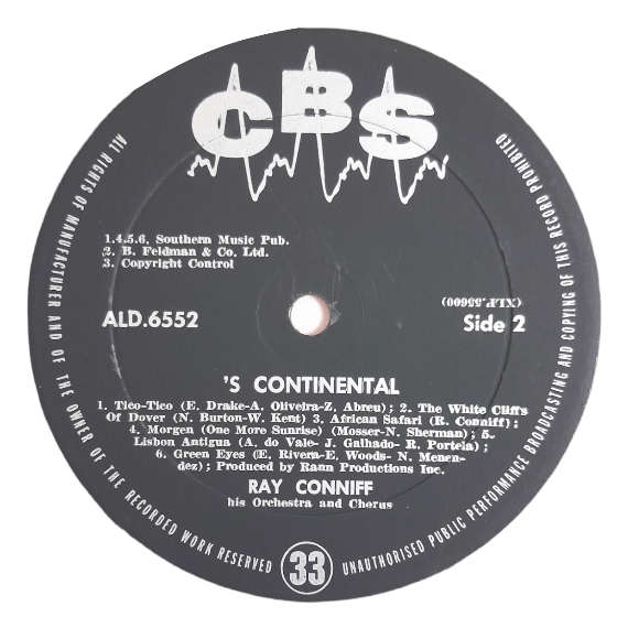 1962 Ray Conniff, His Orchestra & Chorus - `S Continental - Vinyl, 7`, 33 RPM - Pop - Very Good Plus