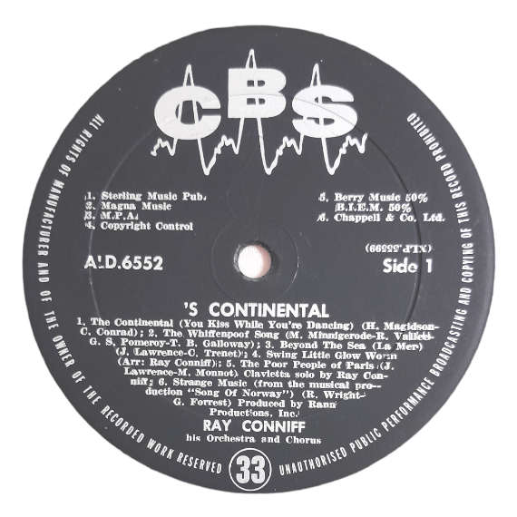 1962 Ray Conniff, His Orchestra & Chorus - `S Continental - Vinyl, 7`, 33 RPM - Pop - Very Good Plus