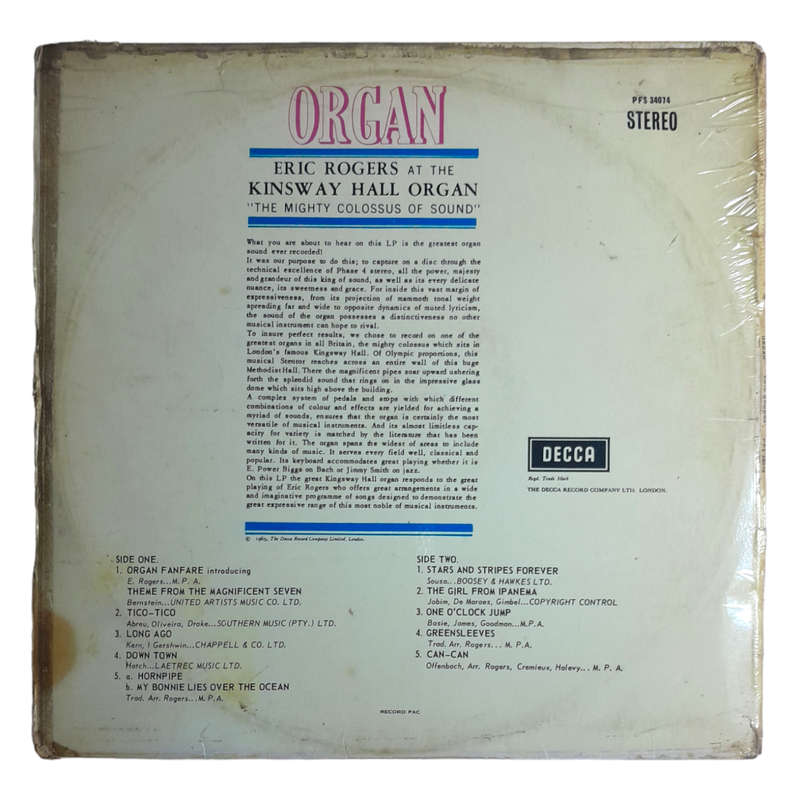 1965 Eric Rogers - At The Kingsway Hall Organ `The Mighty Colossus Of Sound` - Vinyl, 7`, 33 RPM - E