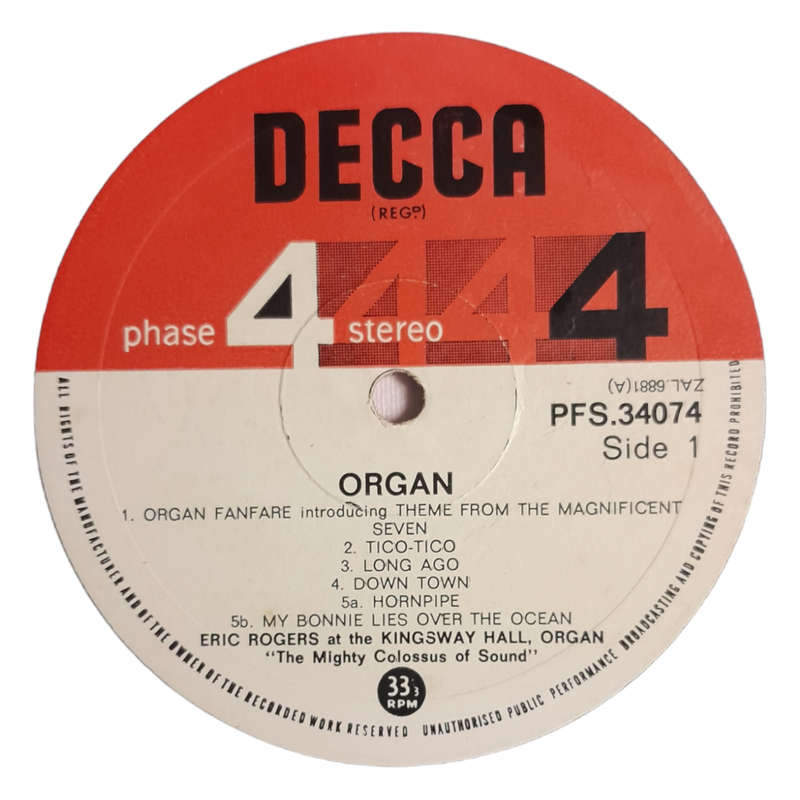 1965 Eric Rogers - At The Kingsway Hall Organ `The Mighty Colossus Of Sound` - Vinyl, 7`, 33 RPM - E