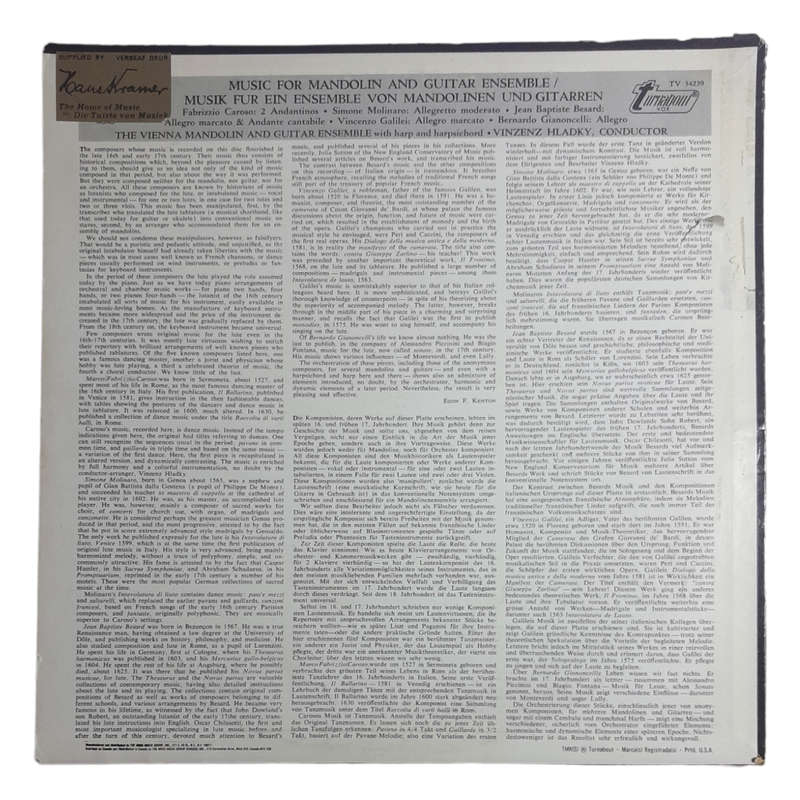 1968 The Vienna Mandolin And Guitar Ensemble, Vinzenz Hladky  Music For Mandolin And Guitar Ensembl