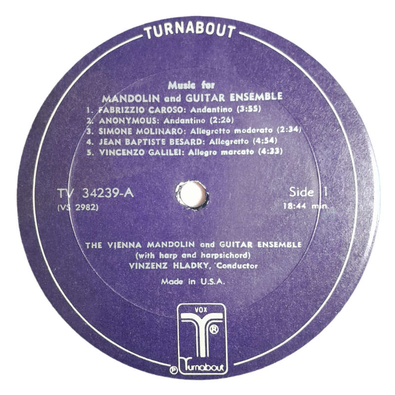 1968 The Vienna Mandolin And Guitar Ensemble, Vinzenz Hladky  Music For Mandolin And Guitar Ensembl