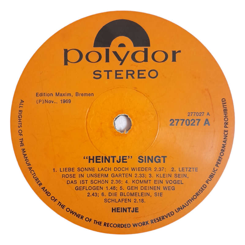 1969 Heintje  `Heintje` Singt - Vinyl, 7`, 33 RPM - Pop - Very Good - With Cover