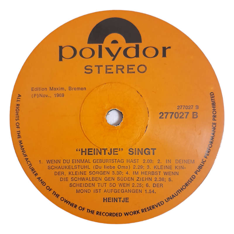 1969 Heintje  `Heintje` Singt - Vinyl, 7`, 33 RPM - Pop - Very Good - With Cover