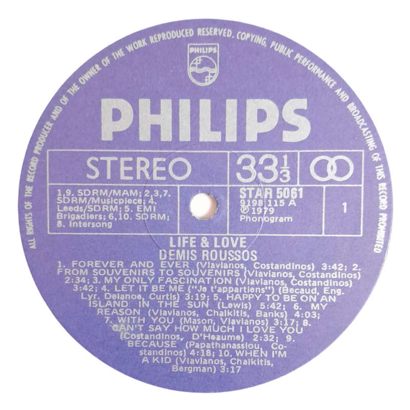 1978 Demis Roussos  Life & Love - Vinyl, 7`, 33 RPM - Pop - Very Good - With Cover