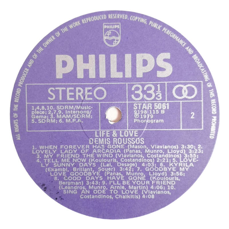 1978 Demis Roussos  Life & Love - Vinyl, 7`, 33 RPM - Pop - Very Good - With Cover
