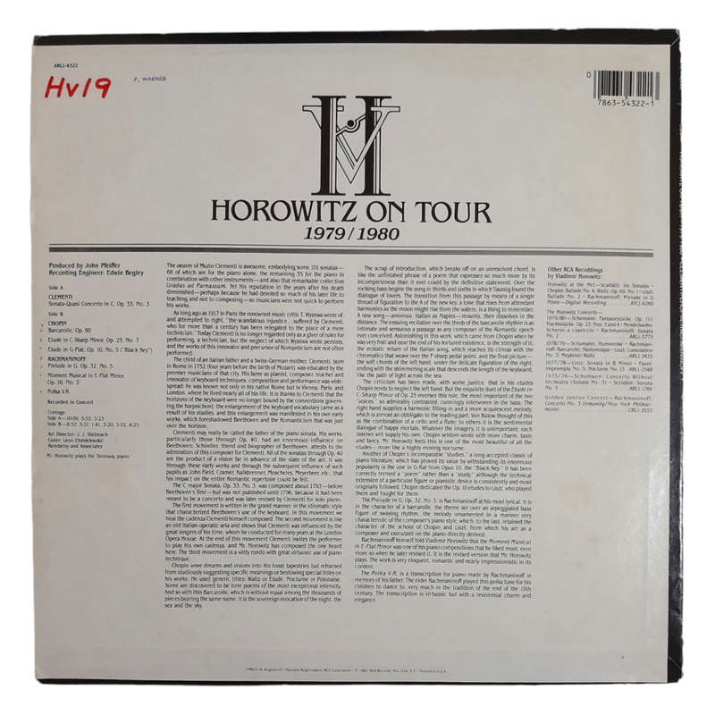 1982 Vladimir Horowitz - Muzio Clementi - Frédéric Chopin - Sergei Vasilyevich Rachmaninoff  Horowi