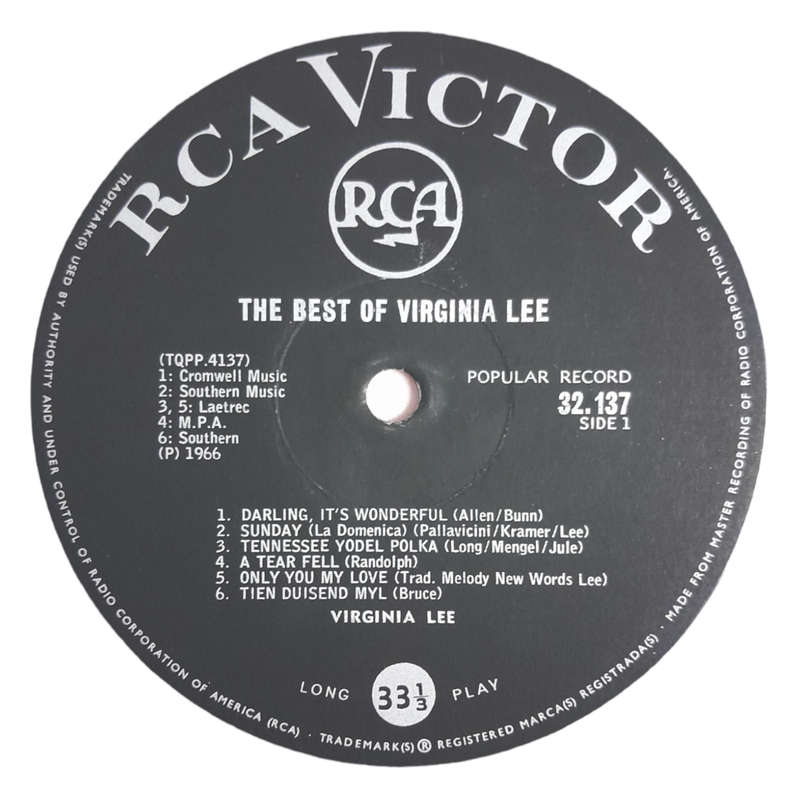 1966 Virginia Lee  The Best Of Virginia Lee - Vinyl, 7`, 33 RPM - Pop - Very Good - With Cover