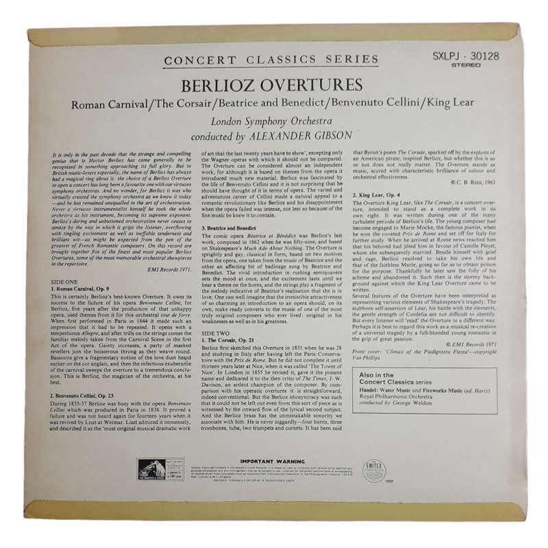 1971 Berlioz / Alexander Gibson / London Symphony Orchestra  Berlioz Overtures / Roman Carnival · T