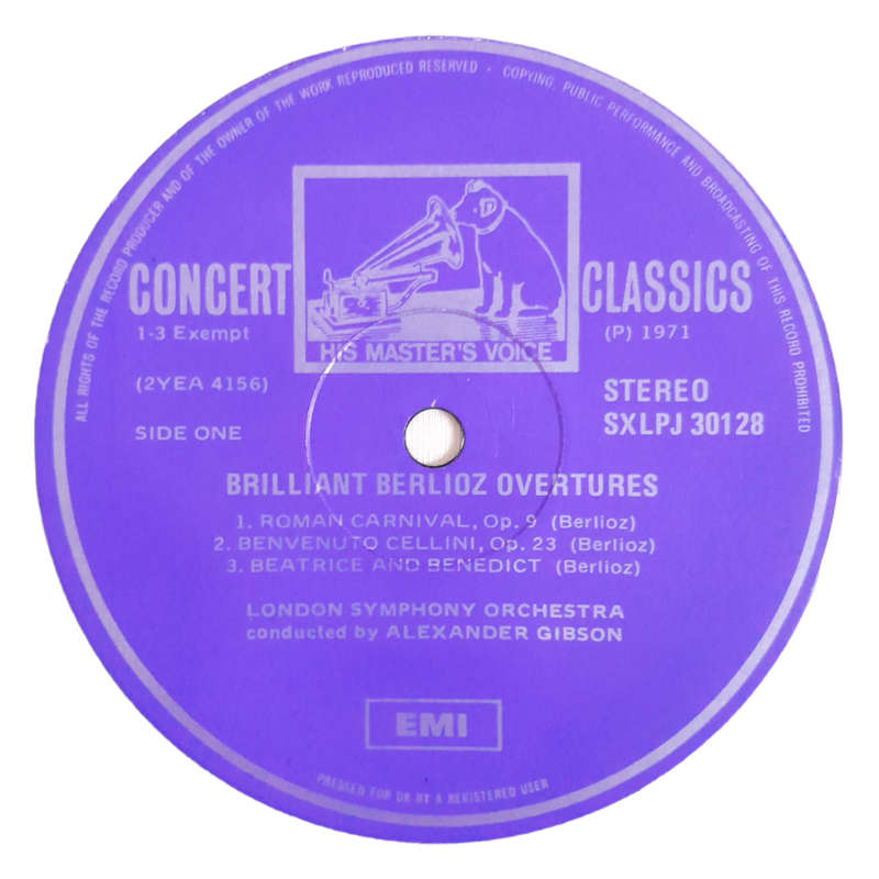 1971 Berlioz / Alexander Gibson / London Symphony Orchestra  Berlioz Overtures / Roman Carnival · T